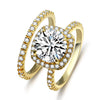 Jolics Handmade Sparkle Yellow Gold Halo Round Cut 925 Sterling Silver Engagement Ring Set - jolics