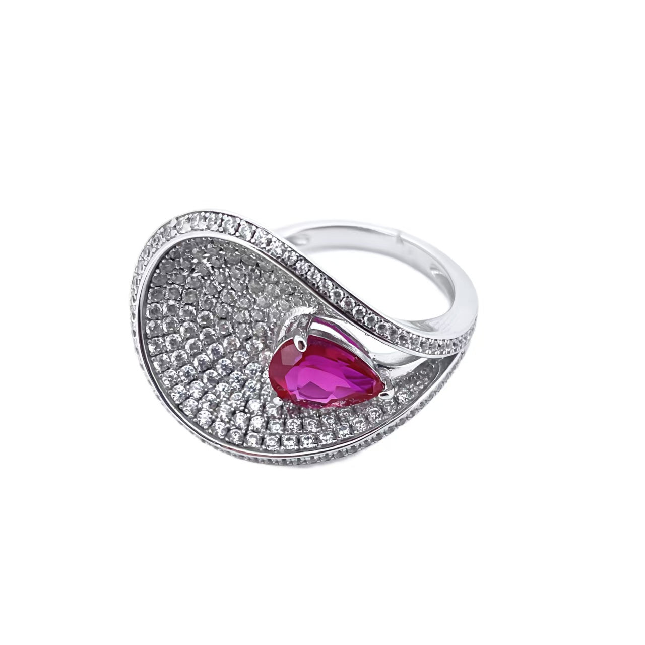 Heart Shape S925 Silver Cultivated Ruby Ring Suitable For Engagement Jewelry