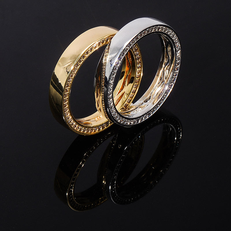 Jolics European and American new S925 silver glossy hip-hop ring micro-inlaid zircon jewelry men and women couple ring gold  jewelry