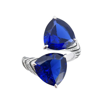 Delicate Triangle 925 Silver Cultivated Sapphire Ring