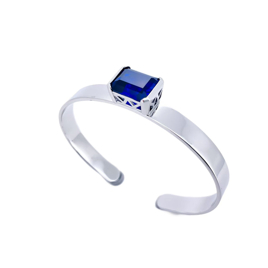 Rectangular Cut Sapphire S925 Silver Cultivated Open Bracelet