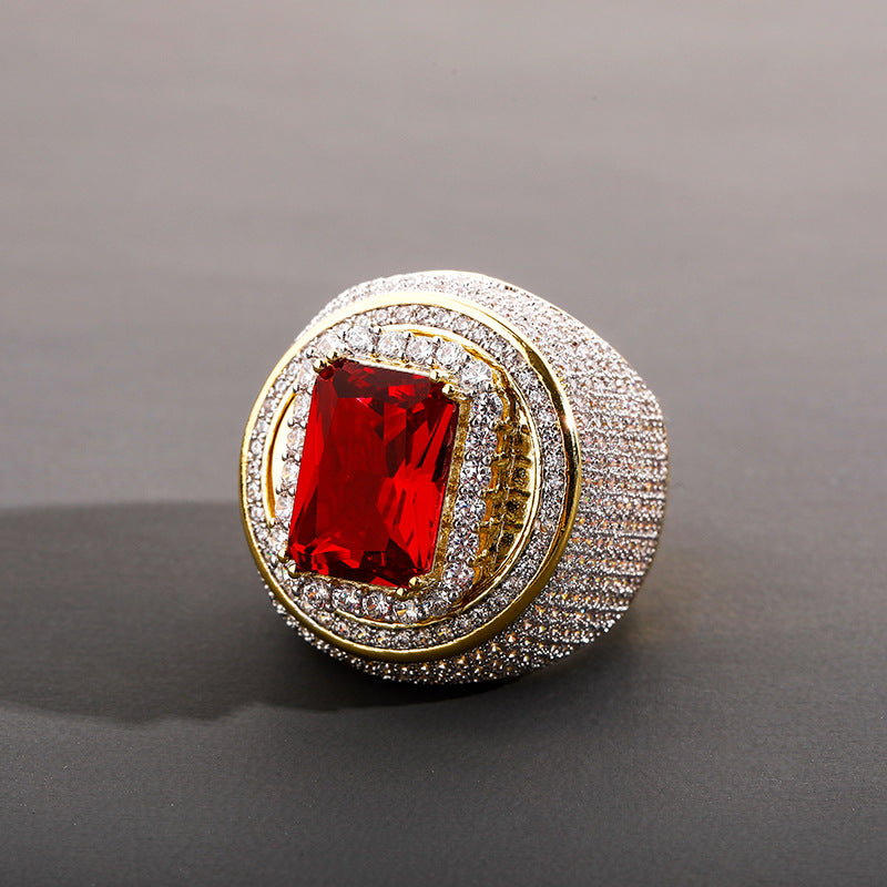 Jolics Jewelry European and American hot-selling men's full zircon ruby ??ring Super flash hip-hop ring