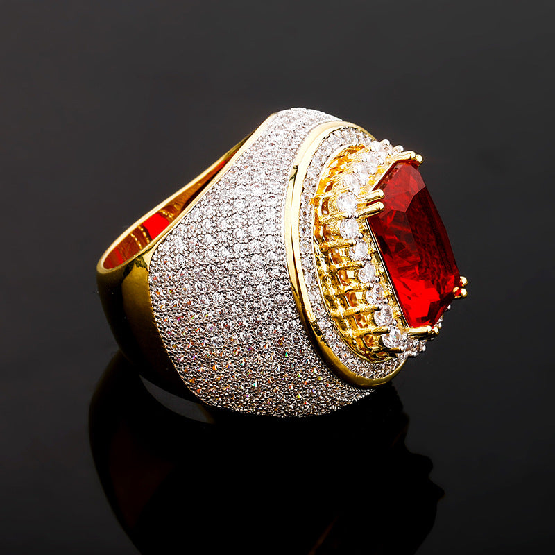 Jolics Jewelry European and American hot-selling men's full zircon ruby ??ring Super flash hip-hop ring