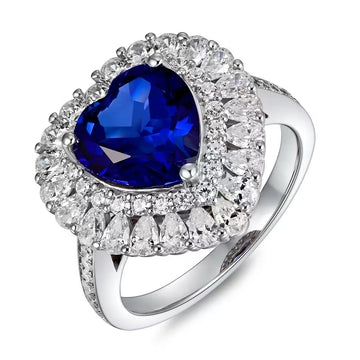 Heart Shaped Sapphire 925 Silver Cultivated Sapphire Ring Women Wedding Jewelry Fashion Gift Ring