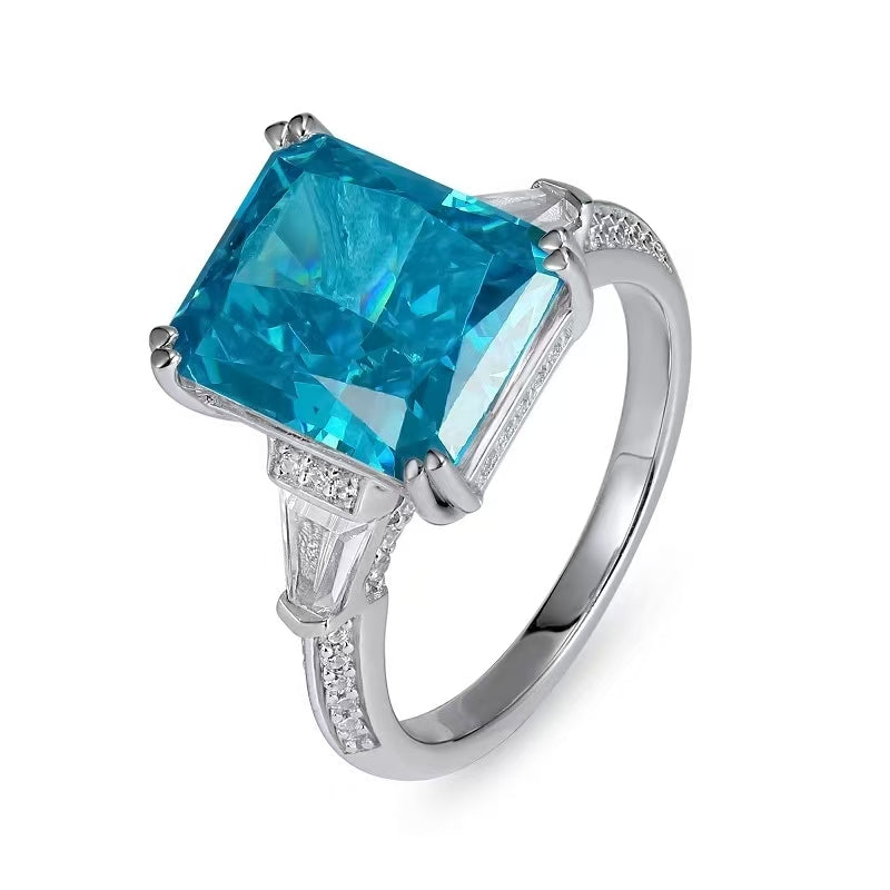 925 Sterling Silver Luxury Square Zirconia Ring Women Fashion Jewelry New Arrival