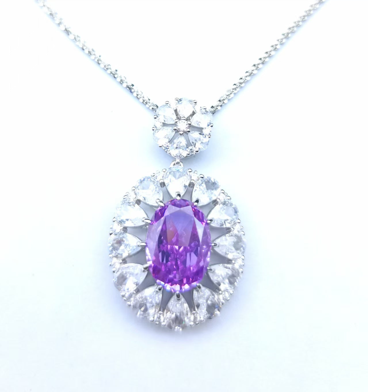 Moissanite Style New Women's 925 Silver Cubic Zirconia Purple Necklace