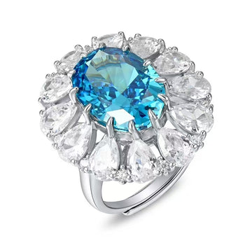 New 12.66ct Lab Grown Paraiba Sapphire Ring S925 Silver Jewelry Engagementring for Women