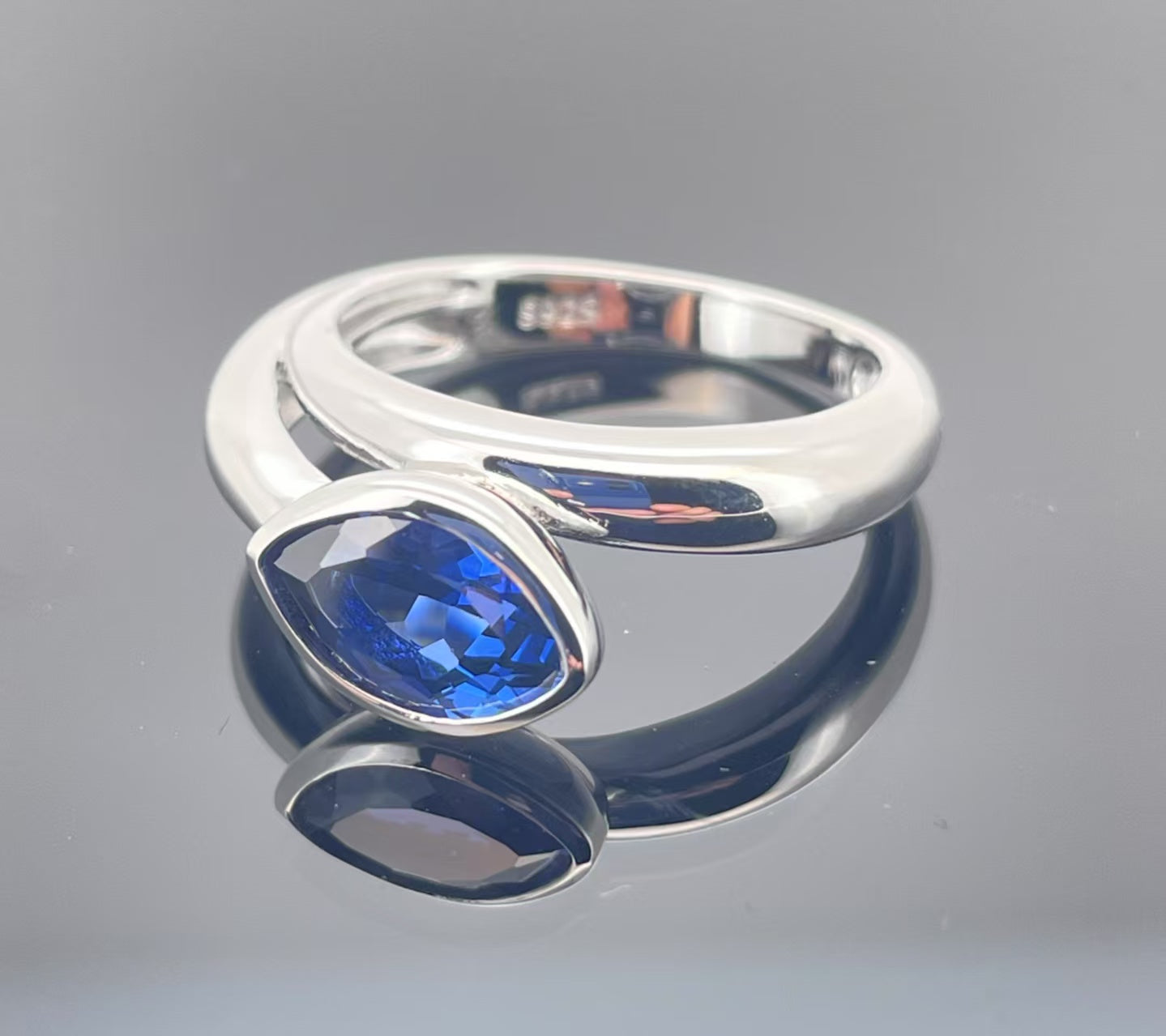 Double Ring Wrap Design 925 Silver Cultivated Blue Ring Women Jewelry Gift