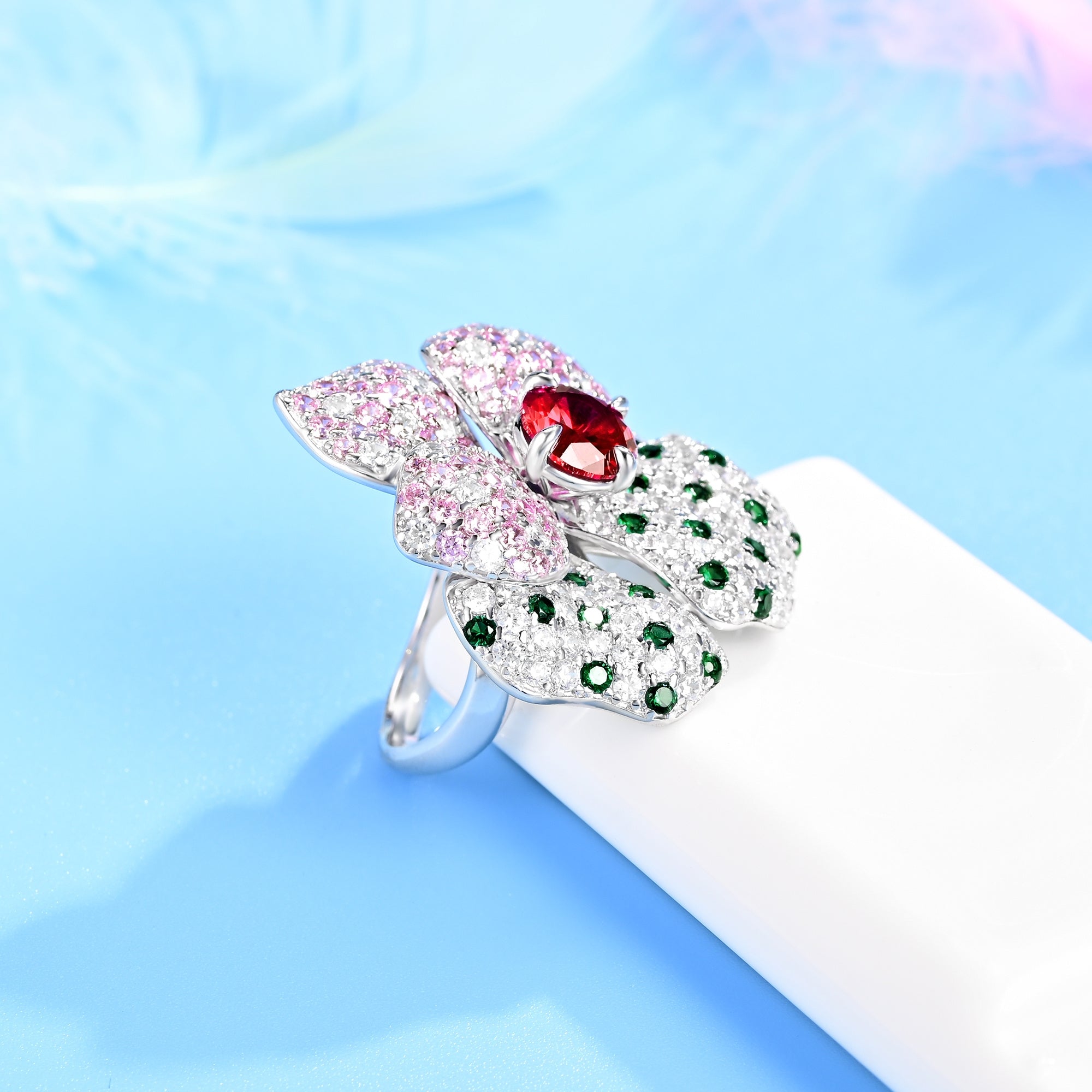 New Jewelry 925 Silver Cultivated Ruby Retro Flower Ring Women