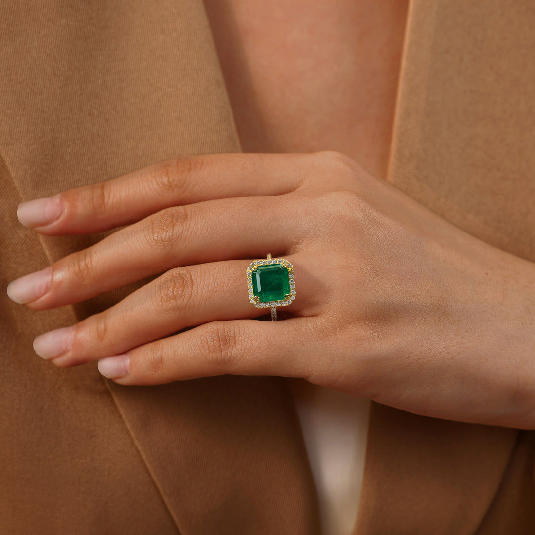 Handmade Radiant Cut Emerald Engagement Ring