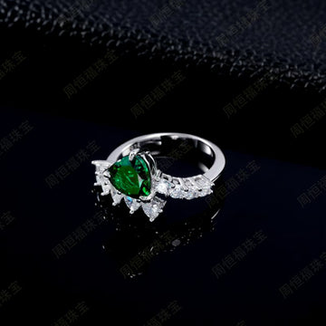 High-End Cultured Emerald Love Ring 925 Silver Cultured Emerald Open Ring