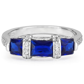 Blue Baguette Cut 925 Silver Promise Ring