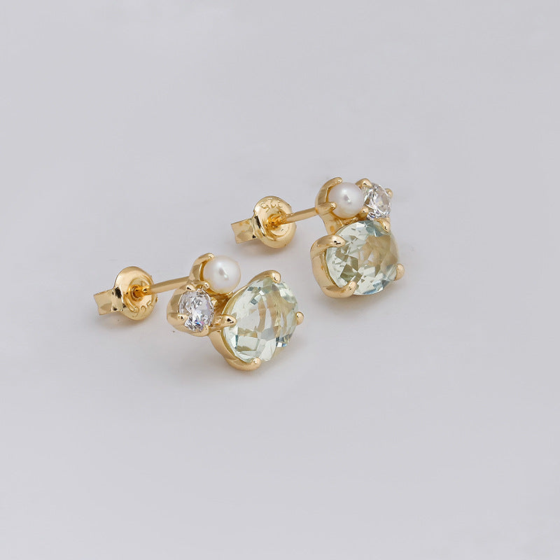 Retro Temperament Earrings Jolics Jewelry Design Niche S925 Silver Plated with 14K Gold Green Amethyst Pearl Earrings