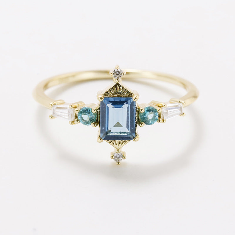 Jolics Jewelry 2024 New Bright Retro Baroque Palace Style London Blue Topaz Ring Niche Design