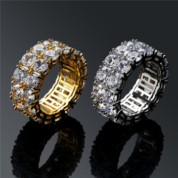 Jolics European and American  hot selling 925 silver double row zircon men and women hip-hop ring personality simple fashion accessories