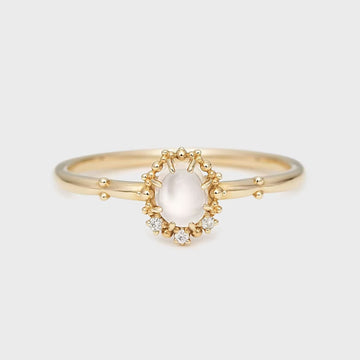 Jolics Jewelry  retro light luxury style S925 silver plated with 14K gold white moonstone and white zirconium ring