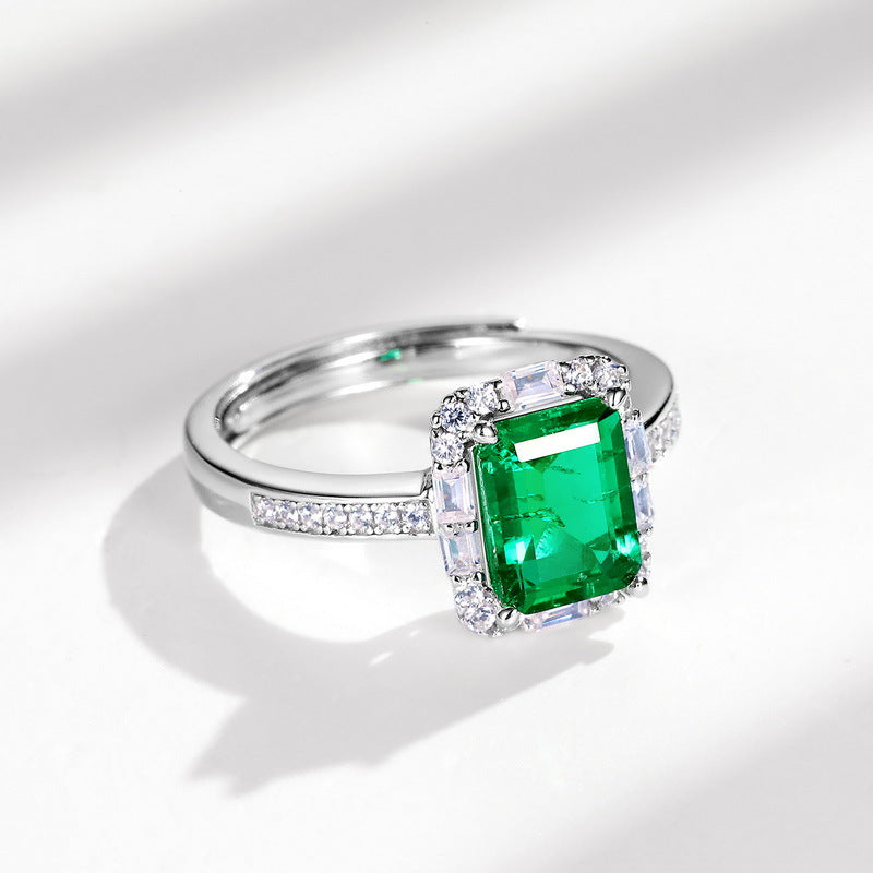 Jolics Jewelry Colored Gemstone Luxury Cultivated Emerald Ring Female S925 Silver Inlaid Full Diamond Hand Jewelry Fashion Gemstone