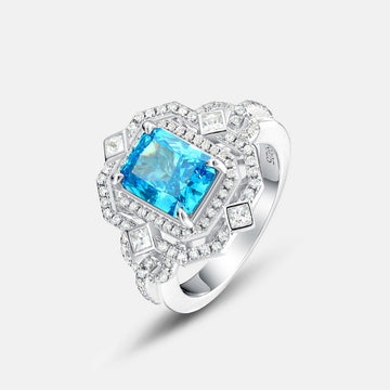 Jolics new shallow sea blue high carbon diamond ring female S925 silver full inlaid brilliant colored gemstone finger ring European and American fashion high-end