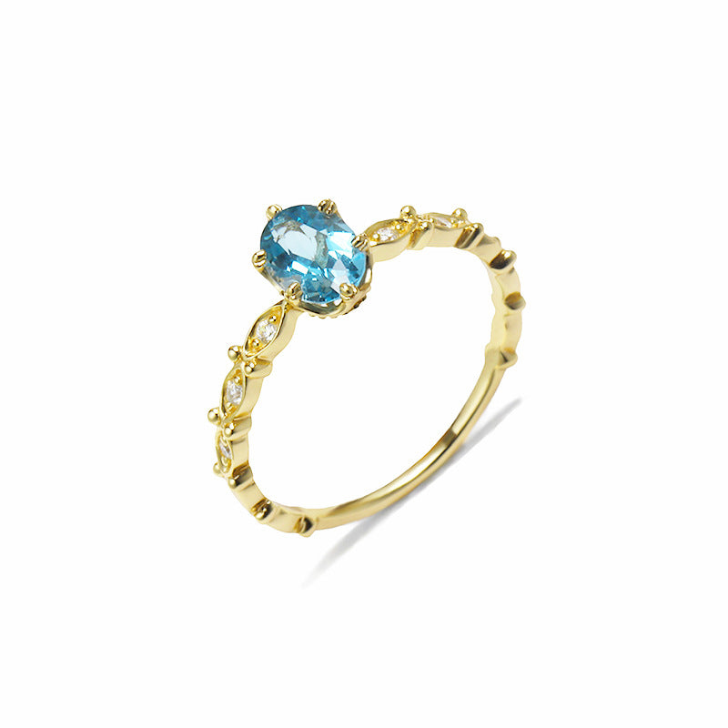 Jolics Jewelry S925 Silver Natural London Blue Topaz Retro Horse Eye Ring New Simple and Versatile Small Fresh