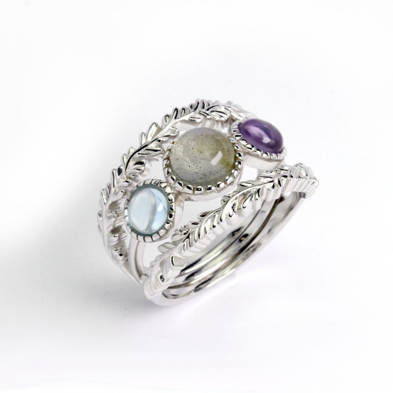 Jolics new ring set 925 sterling silver gemstone female ring labradorite amethyst crystal antique jewelry light luxury retro