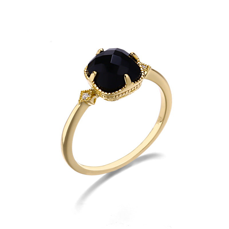 Jolics 925 silver simple personality black agate set  light ring jewelry retro gemstone ring jewelry