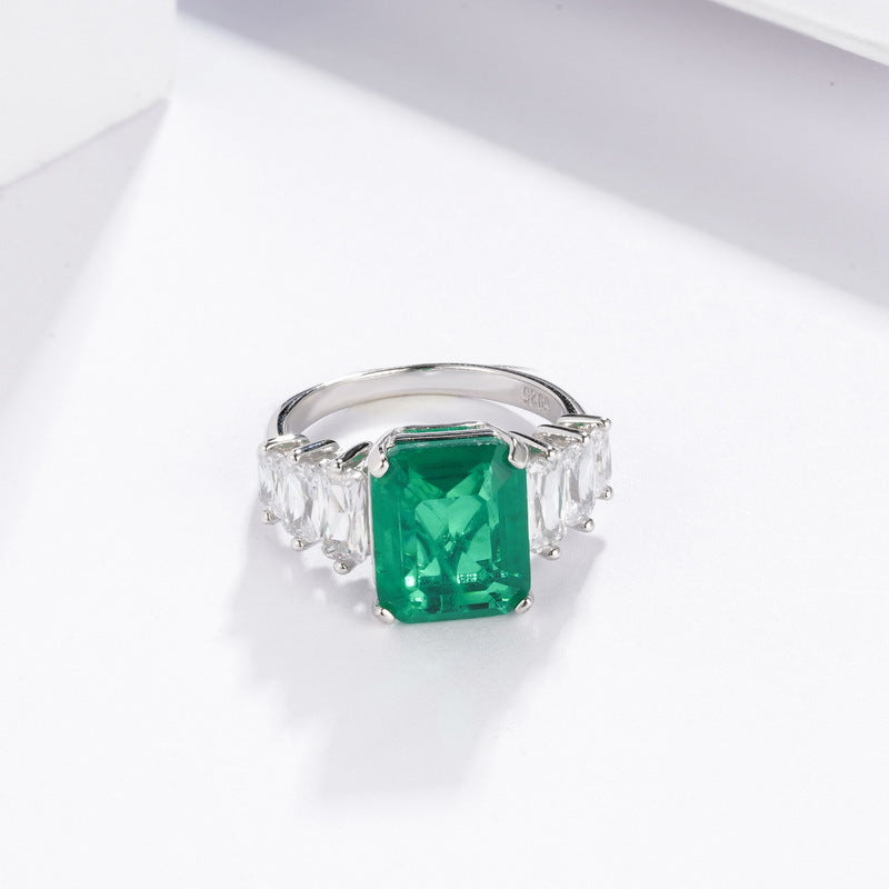 Jolics New  personality and generous cultivated colored gemstone ring S925 silver inlaid cultivated emerald colored diamond European and American light luxury all-match