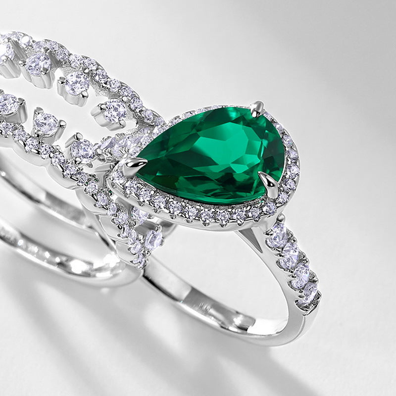 Jolics new light luxury cultivated emerald combination ring female S925 silver inlaid cultivated colored gemstone ring European and American atmosphere