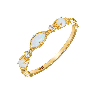 Jolics Jewelry Small Fresh Light Luxury Thin Ring S925 Gold-plated Inlaid Opal Women's Ring Can Be Worn Alone or Stacked