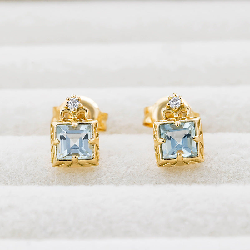 Jolics Jewelry same style simple square aquamarine zircon S925 silver plated 14k gold earrings