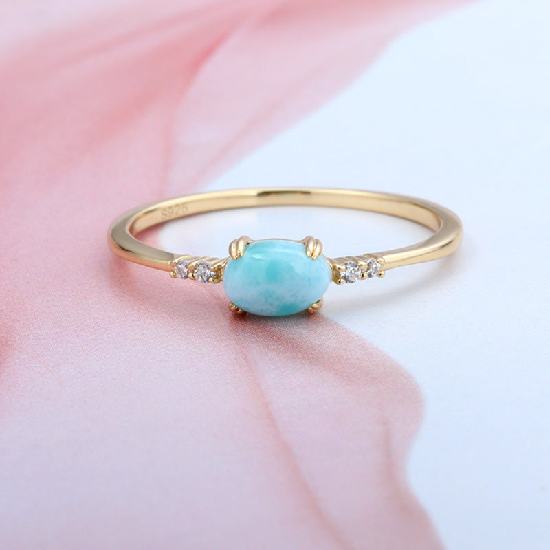 Jolics light luxury jewelry exquisite natural sea stone zircon ring super simple Larimar sterling silver