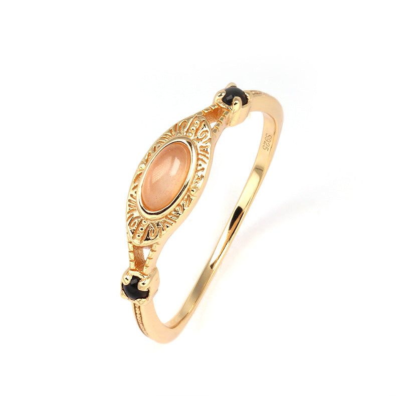 Jolics Light Luxury Jewelry S925 Silver Gold-plated Inlaid Orange Moonstone/Citrine Women's Ring