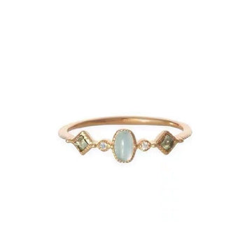 Jolics s925 sterling silver plated with 14K gold aquamarine green olive ring female fashion light luxury design diamond gift