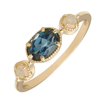 2024 Summer New  Light Luxury Ring Natural London Blue Topaz Opal Ring