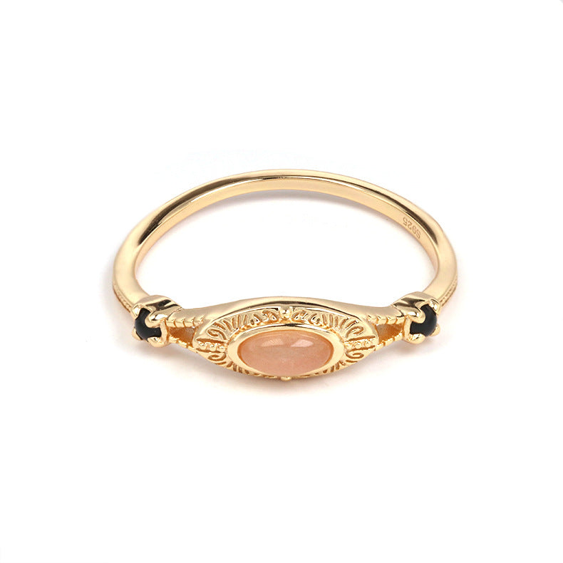 Jolics Light Luxury Jewelry S925 Silver Gold-plated Inlaid Orange Moonstone/Citrine Women's Ring