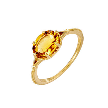 Jolics Colored Gemstone Ring Fortune Deep Citrine Vintage Women's Ring S925 Silver Plated K Gold