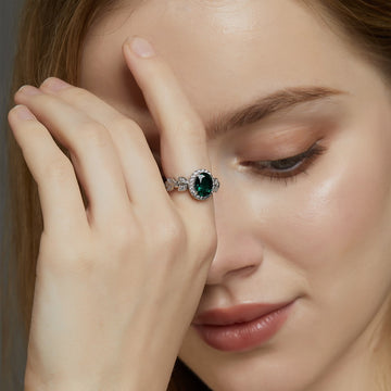 Jolics new retro light luxury cultivated emerald ring S925 silver full of colored diamonds finger ring European and American atmosphere all-match