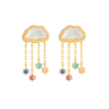 Jolics  Jewelry New Korean Version Three-Dimensional Cloud White Butterfly Shell Earrings S925 Sterling Silver Gold-plated Earrings Women Spot Wholesale