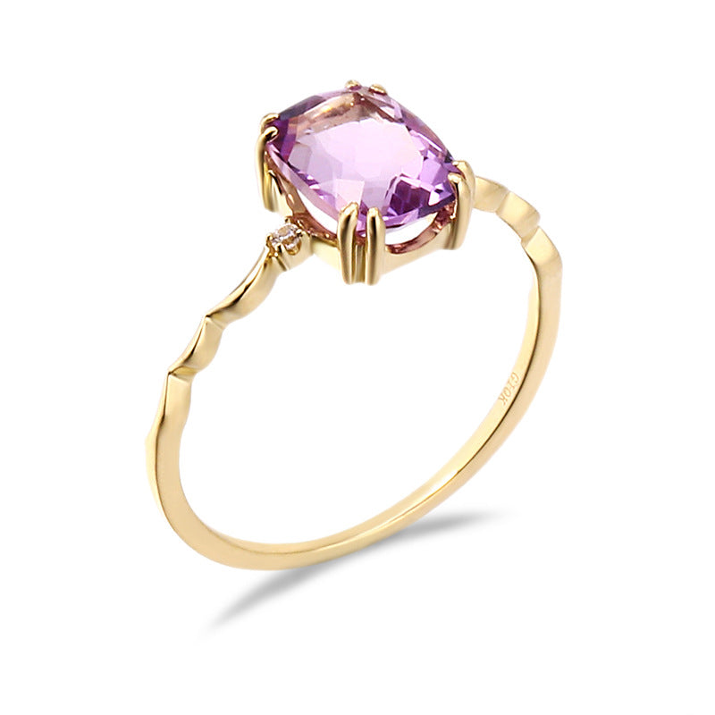 Jolics jewelry natural amethyst ring light luxury high-end sterling silver gold-plated wave design ring female