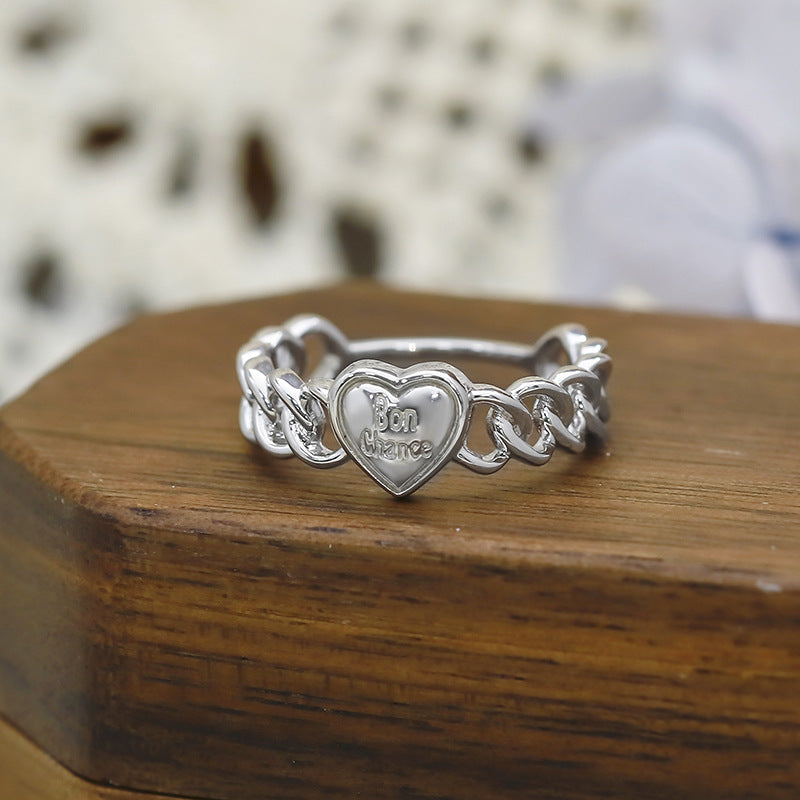 Jolics Jewelry same style heart-shaped lucky letter woven three-dimensional love ins style sterling silver ring