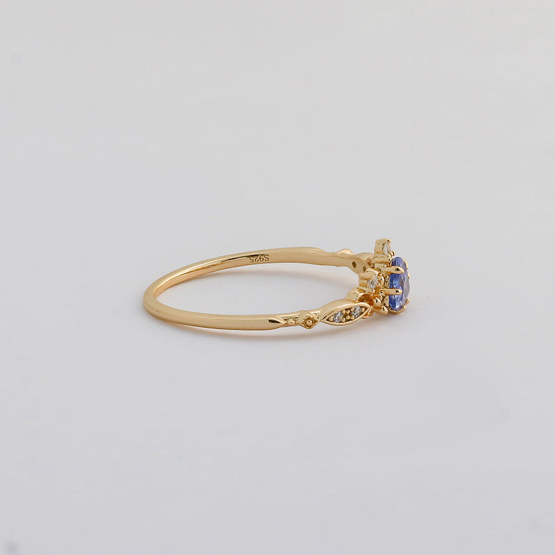 Jolics Jewelry  Light Luxury Retro Style S925 Silver Plated 14k Gold Tanzanite Ring