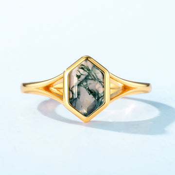 Jolics New S925 Silver Green Moss Stone Ring Live Water Grass Agate Ring European and American