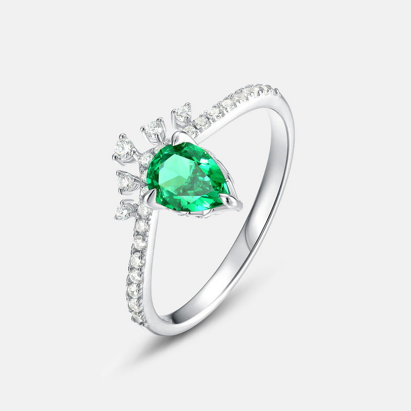 Foreign trade  new emerald green high carbon diamond ring S925 silver crown colored gem index finger ring fashionable European and American style