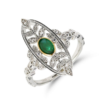 Jolics Jewelry Niche  Retro Light Luxury S925 Silver Green Chalcedony White Zircon Ring