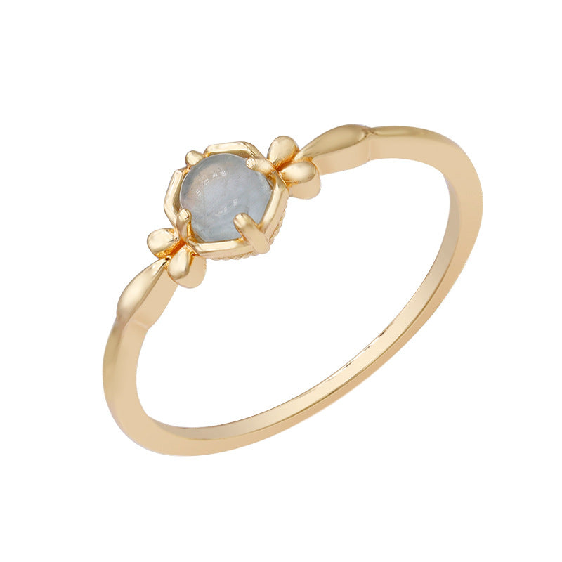 Jolics Jewelry  e Simple Gentle Style S925 Silver Plated 14K Gold Aquamarine Ring