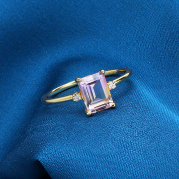 Jolics Jewelry 925 Silver Octagonal Rectangular Amethyst Ring Women Simple Geometric 14K Gold Plated Ring