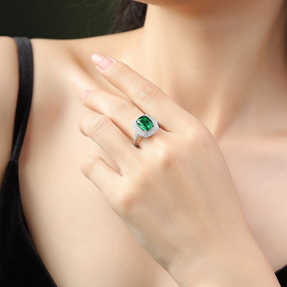 Jolics Jewelry Colored Gemstone Ring Women's S925 Silver Cultivated Emerald Ring Fashionable Encircled Fashion Gemstone Bracelet