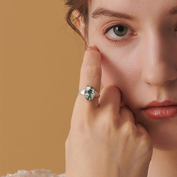 Jolics new green moss ring female S925 silver geometric water grass agate open finger ring European and American retro