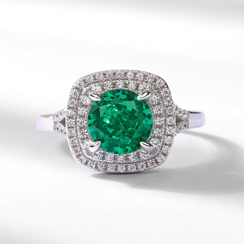 supply of emerald green high carbon diamond ring S925 silver full of brilliant colored gemstone finger ring European and American retro all-match