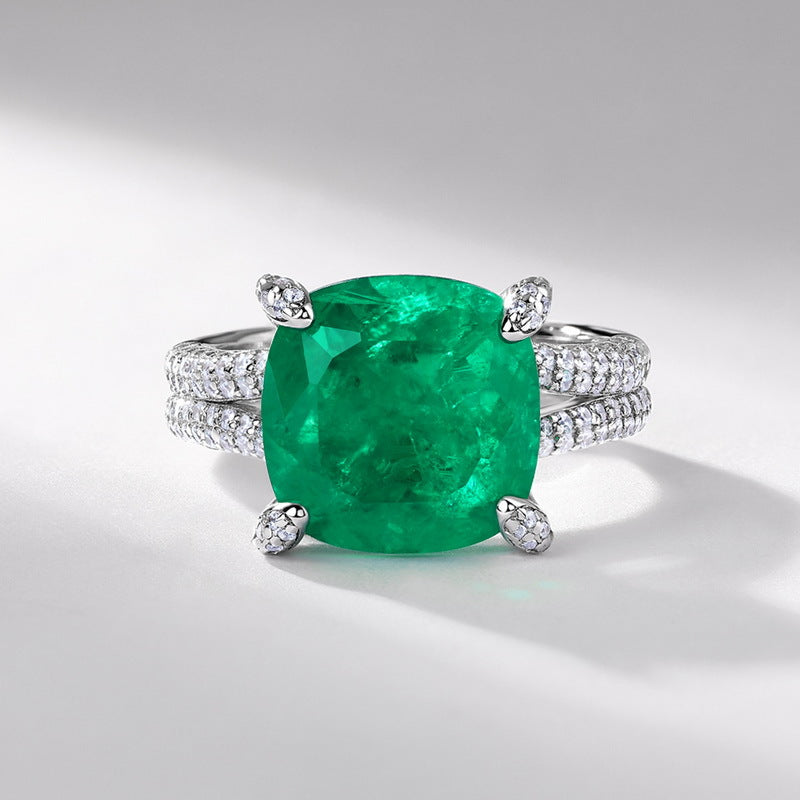 Jolics  light luxury atmosphere emerald green ring S925 silver inlaid synthetic emerald index finger ring European and American