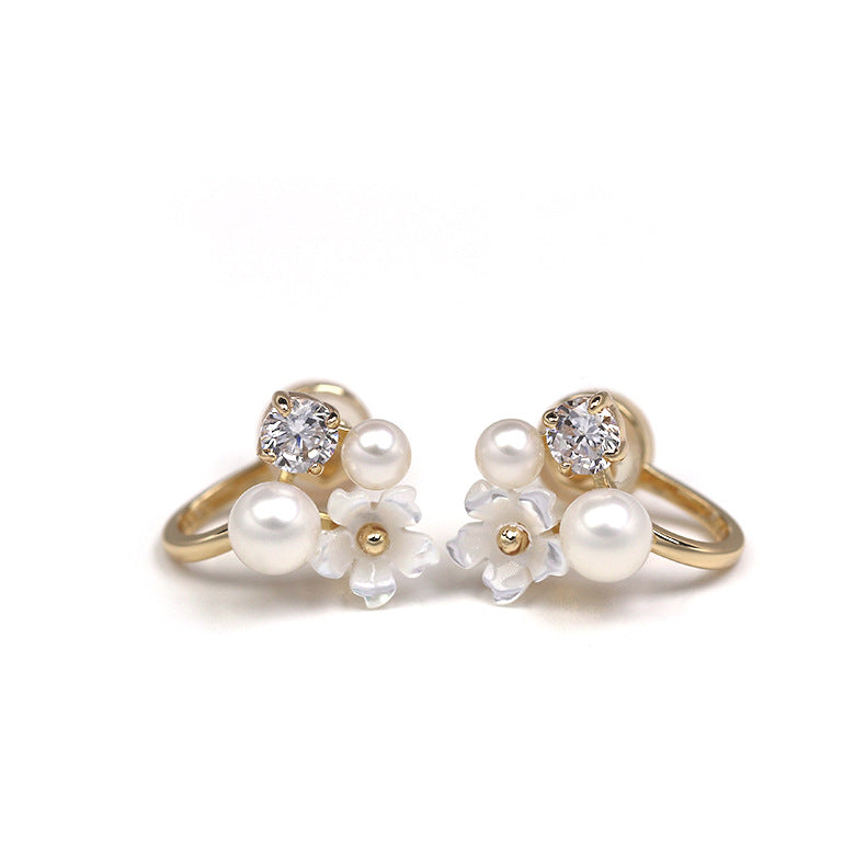 Jolics Super fairy temperament shell flower ear clip S925 silver gold plated natural freshwater pearl ear bone clip